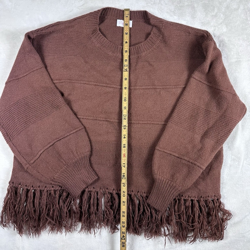 Pink Lily Womens M Mauve Fringe Hem Knit Sweater Long Sleeve Boho Oversized - Picture 4 of 11